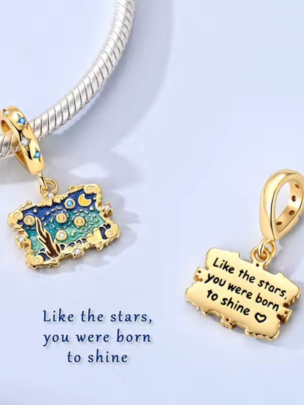 NWOT Van Gogh "Starry Night" Enamel Dangle Charm Sterling Silver 925